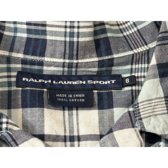 Ralph Lauren Sport Shirt Womens Size 8 Slim Fit Blue White Plaids Long Sleeve - Picture 4 of 15